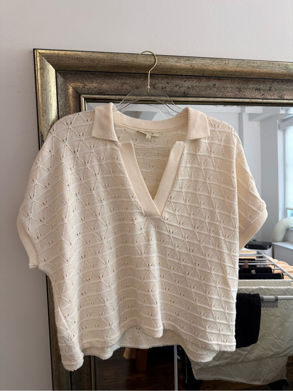 Madewell Diamond-Knit Relaxed Polo Polo Top in Cream&White